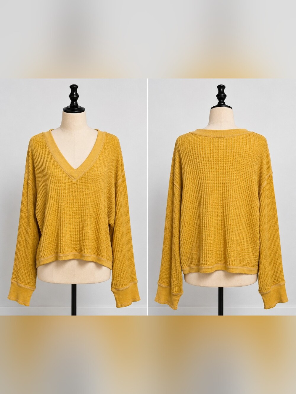 We The Free Mustard Waffle Knit Oversized Top Women’s M